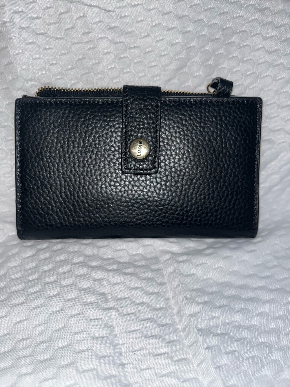 SLANE Black Pebbled Leather Snap & Zip Wallet